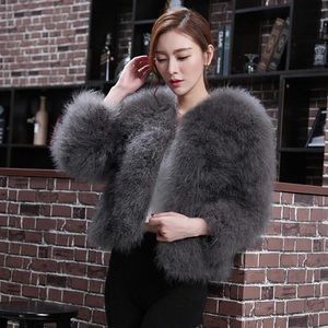 Faux ostrich feather coat